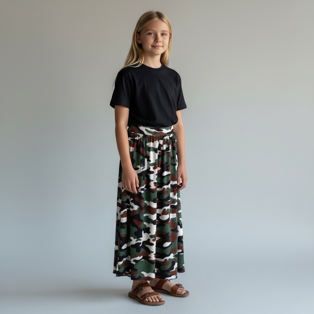 Mom and Pop’s Kids Girls L 10/12 Skirt Multicolored Camouflage Maxi 100% Cotton